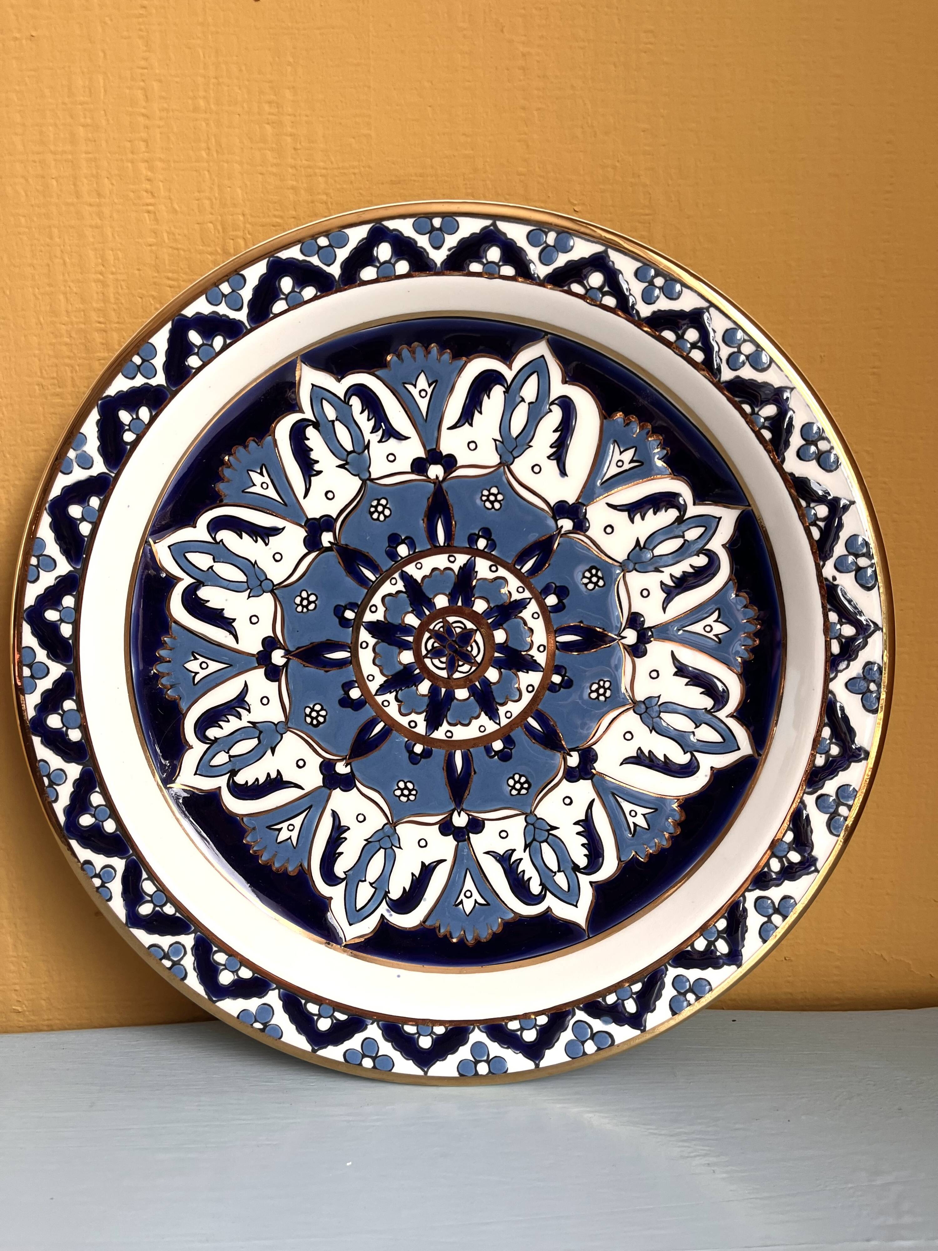 Pair of Vintage Rhodian Hand-Painted Ceramic Plates – Ibiscus Keramik – 24K