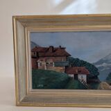 Old painting of a mountain chalet