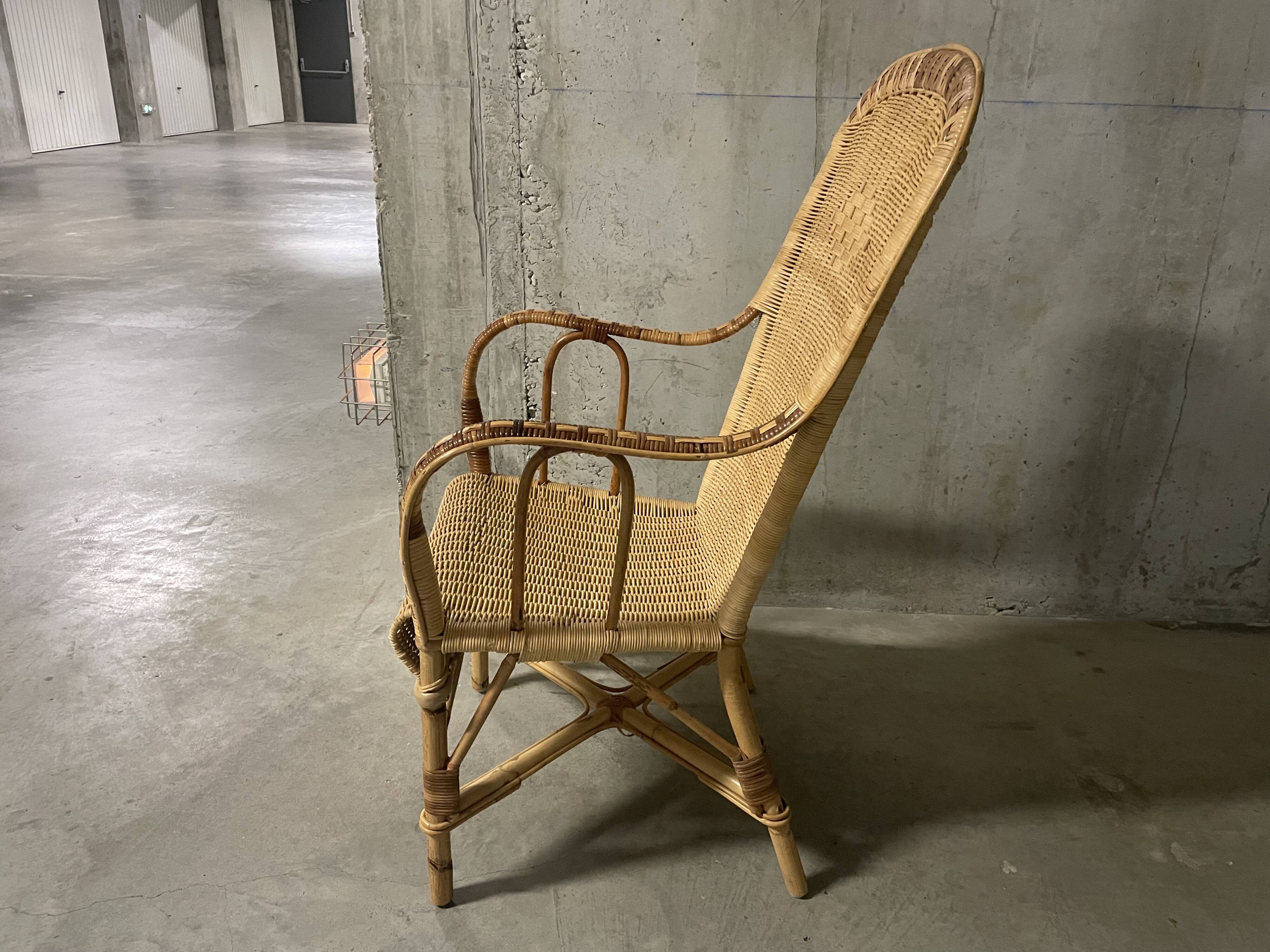 Rattan and wicker armchair from the 1970s.