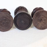 3 turned wooden candle holders