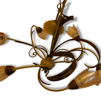 Bronze chandelier ceiling light with glass tulips