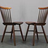 Pair of Drevounia solid beech and plywood veneer chairs, Czechoslovakia, 1970s