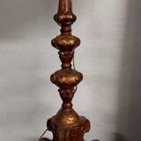 Antique 18th century candlestick lamp, gilded wood, electrified