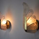 Pair of "leaf" wall lamps by Carl Fagerlund, purple Murano glass, Germany, 1970
