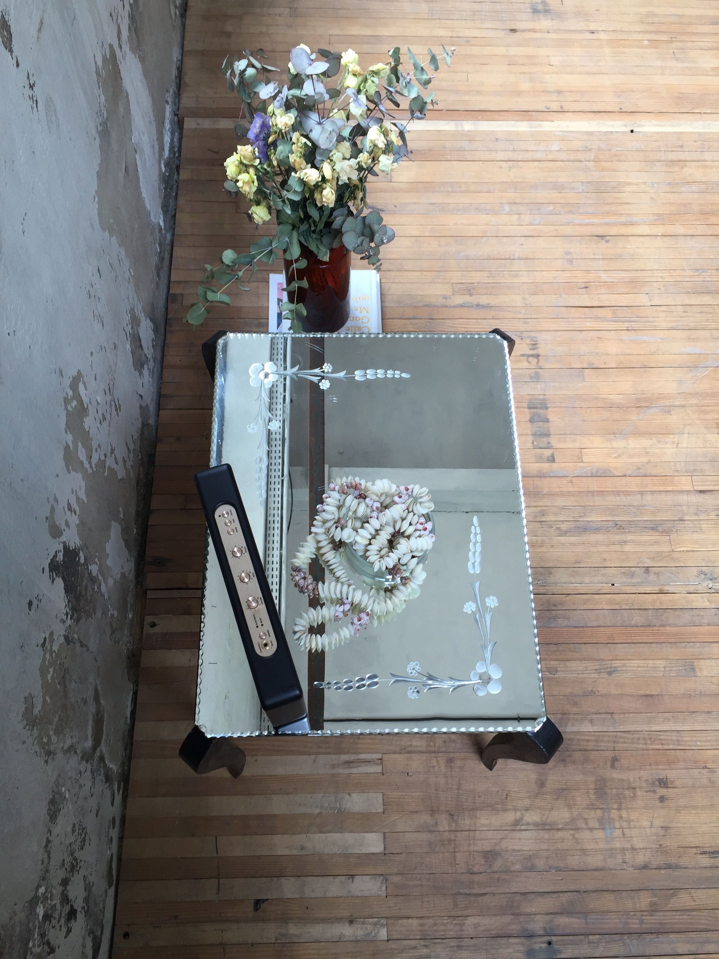 Bevelled mirror coffee table