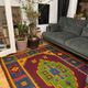 Handwoven vintage accent geometrical rug, colorful wool, Romanian carpet 230x160cm