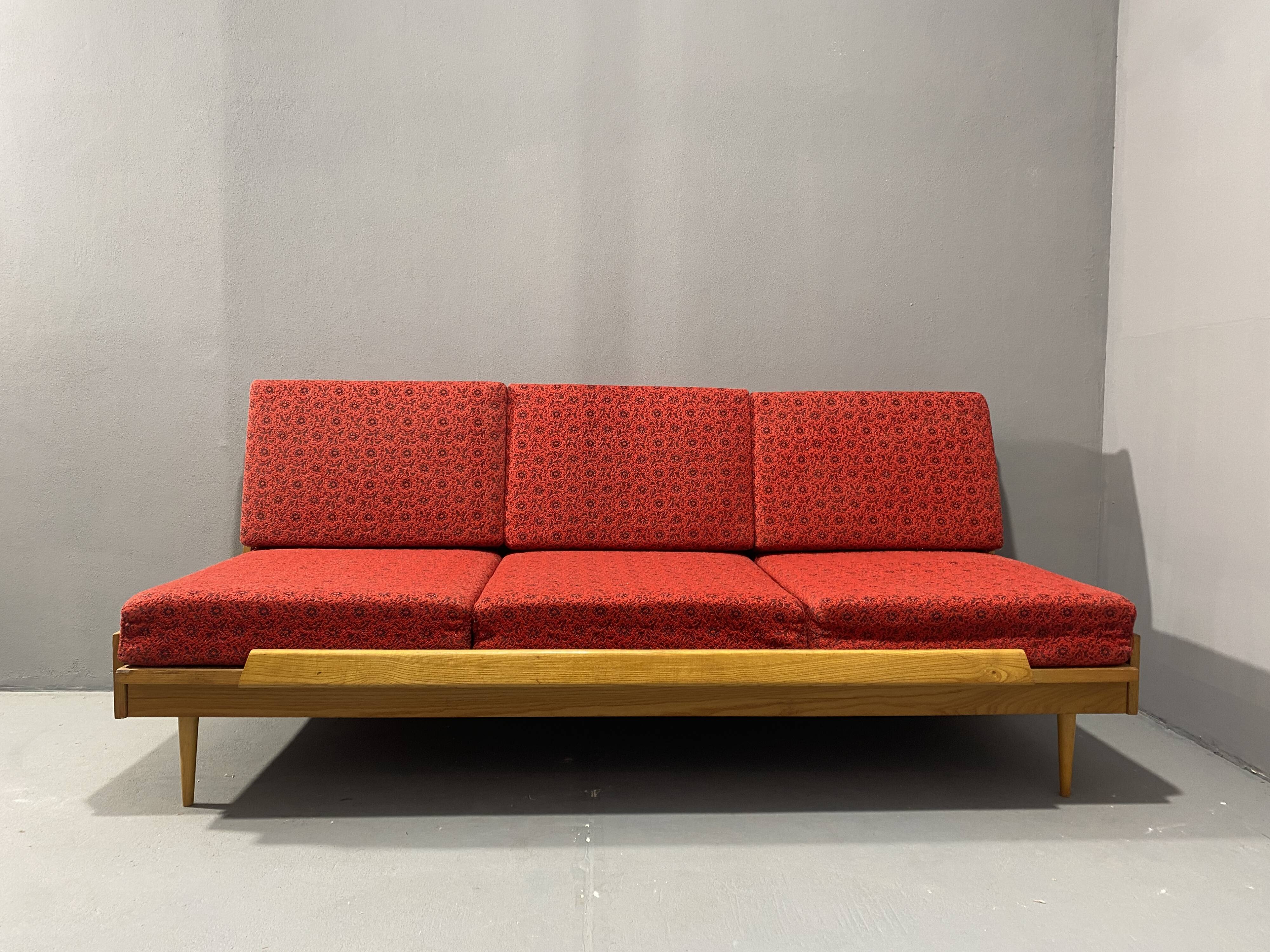 Mid-century folding sofa bed by Drevotvar, 1970s, Czechoslovakia