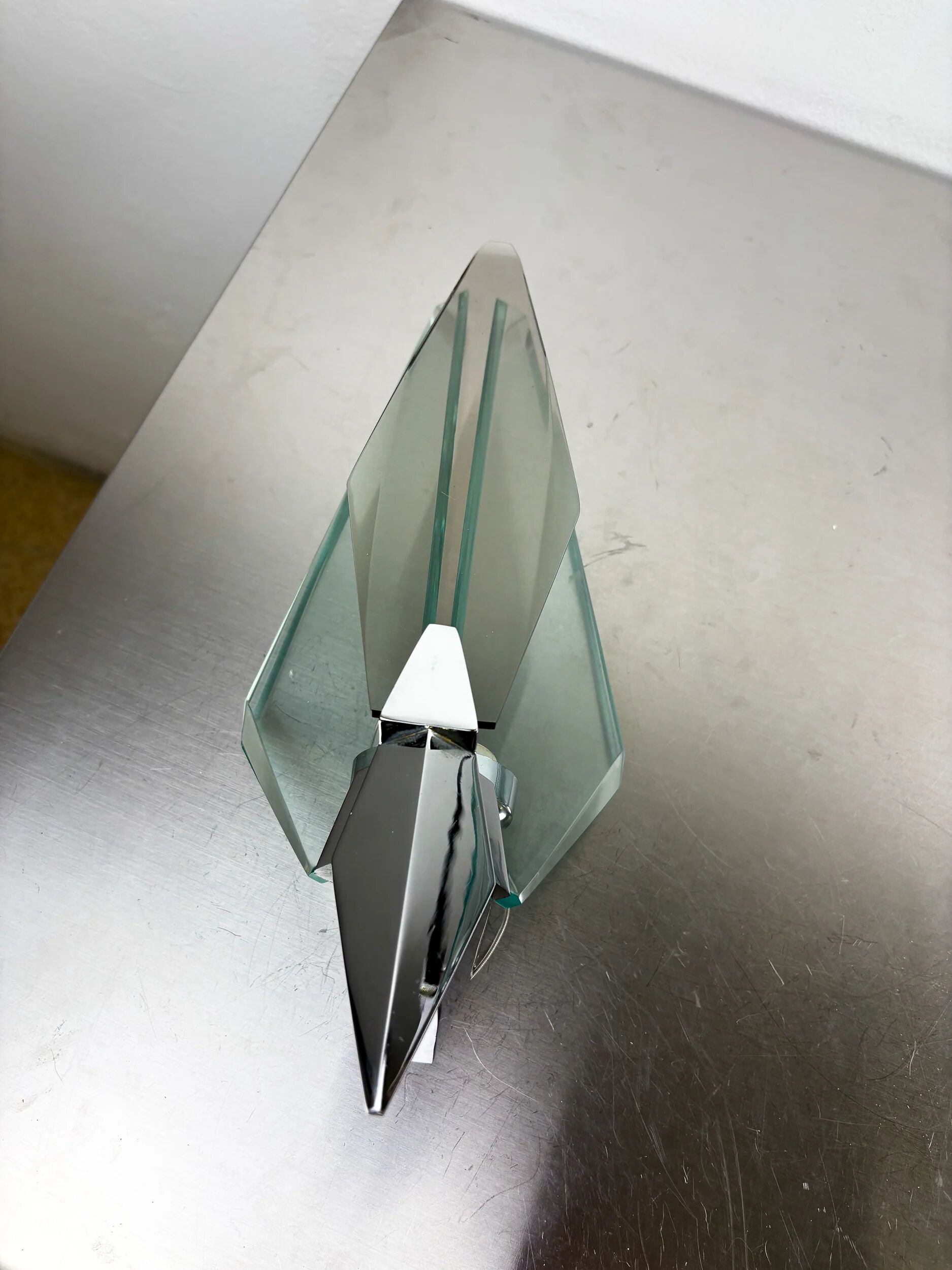 Veca sconce, Murano blue cut glass & black lucite, Italy, circa 1970s