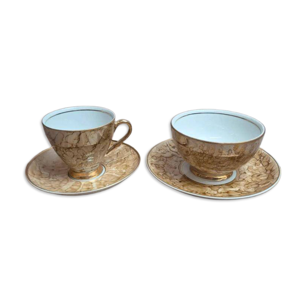 Ensemble tasse & bol en porcelaine Karolina – décor marbré or – Made in Poland