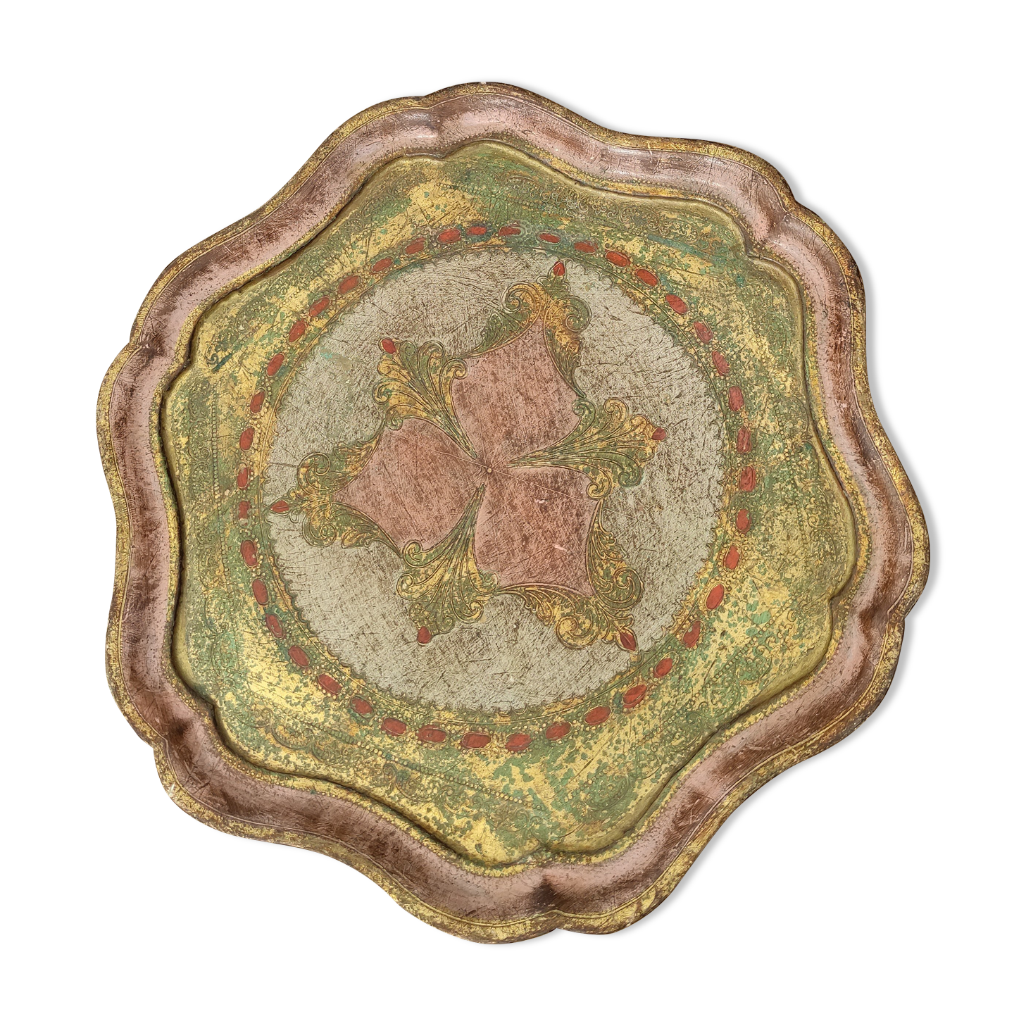 Plateau florentin rose et doré