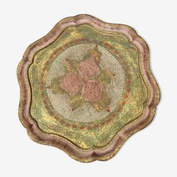 Pink and golden florentine vintage tray