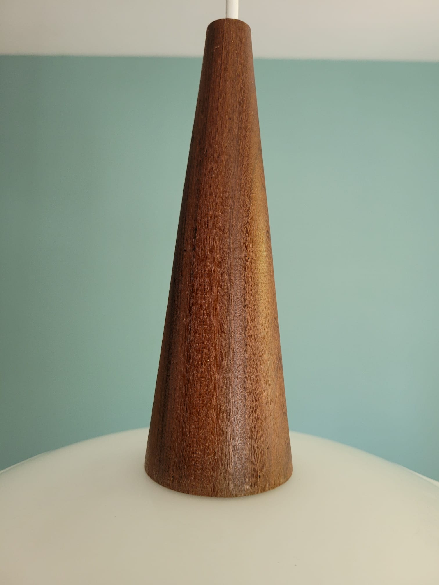 Scandinavian suspension in opaline and teak, 60s