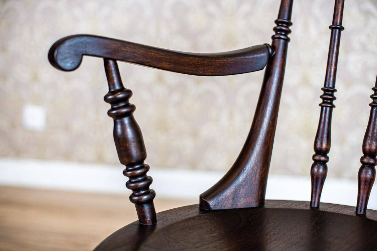 19th-Century English Beech Wood Armchair in Dark Brown, 1970s