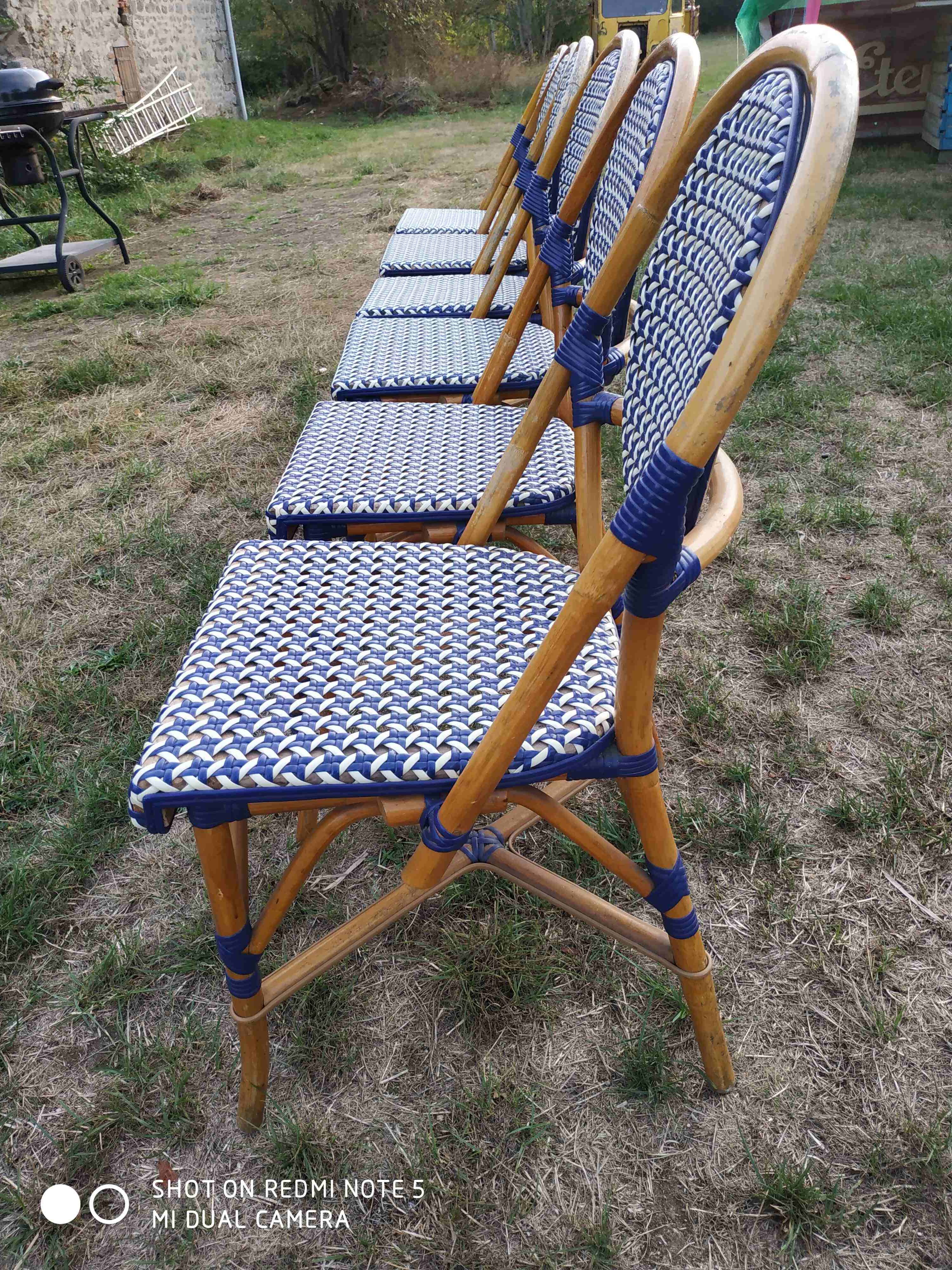 Series of 6 rattan chairs "parisian" vintage terrace
