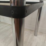 Dining table desk chrome steel and smoked glass