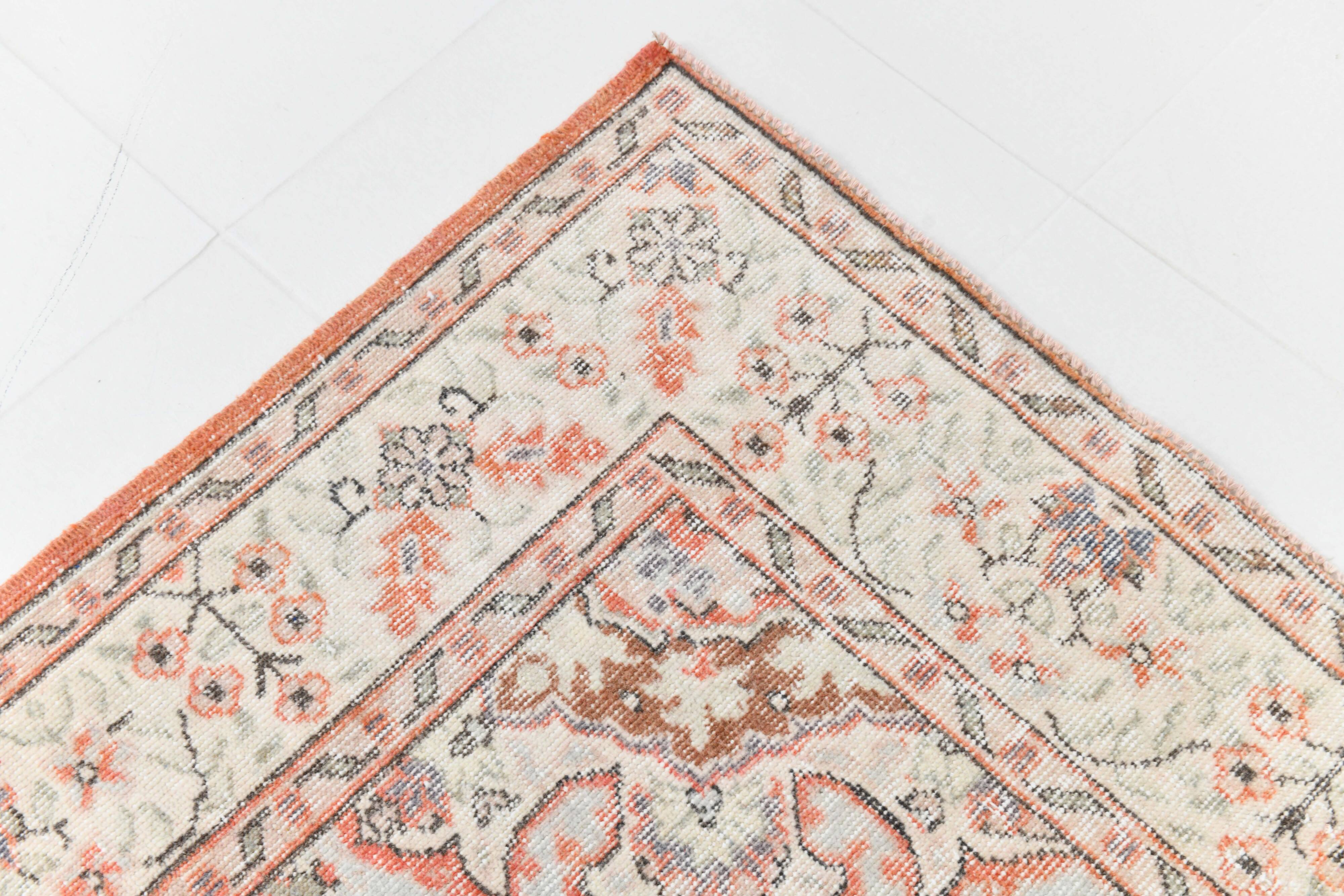 Tapis vintage anatolien tissé à la main en rose saumon, 206x392 cm