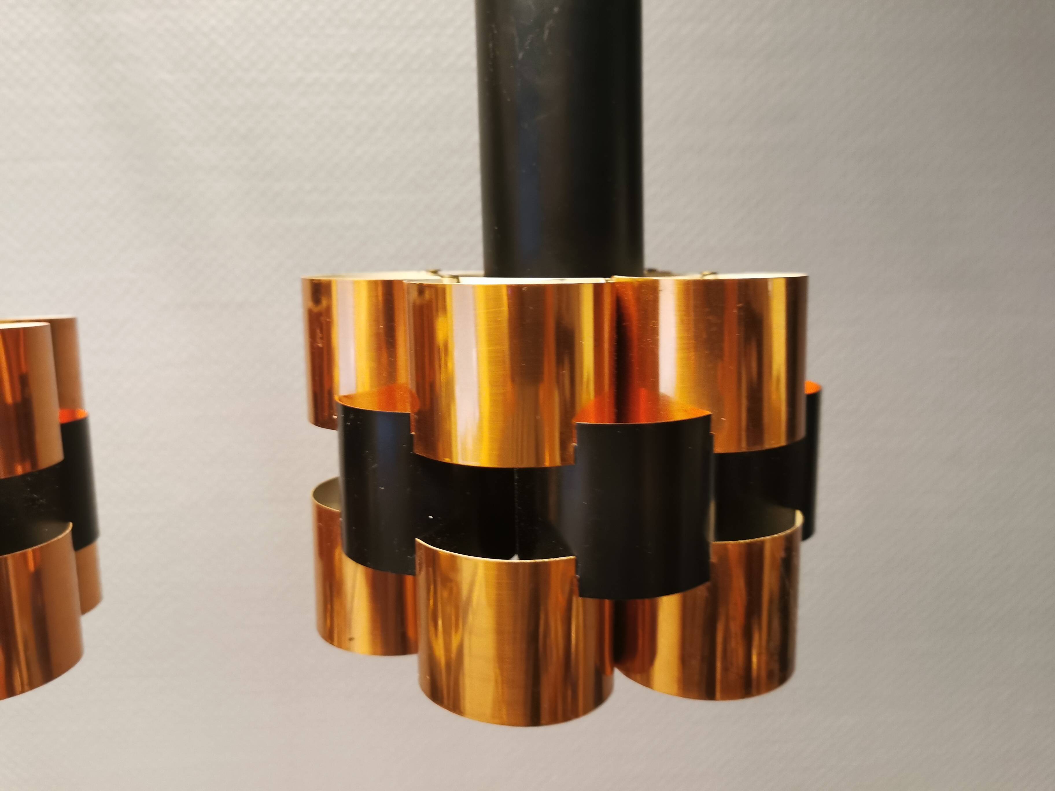 2 suspensions en métal noir et cuivre par Werner Schou pour Coronell Elektro, années 1960-1970