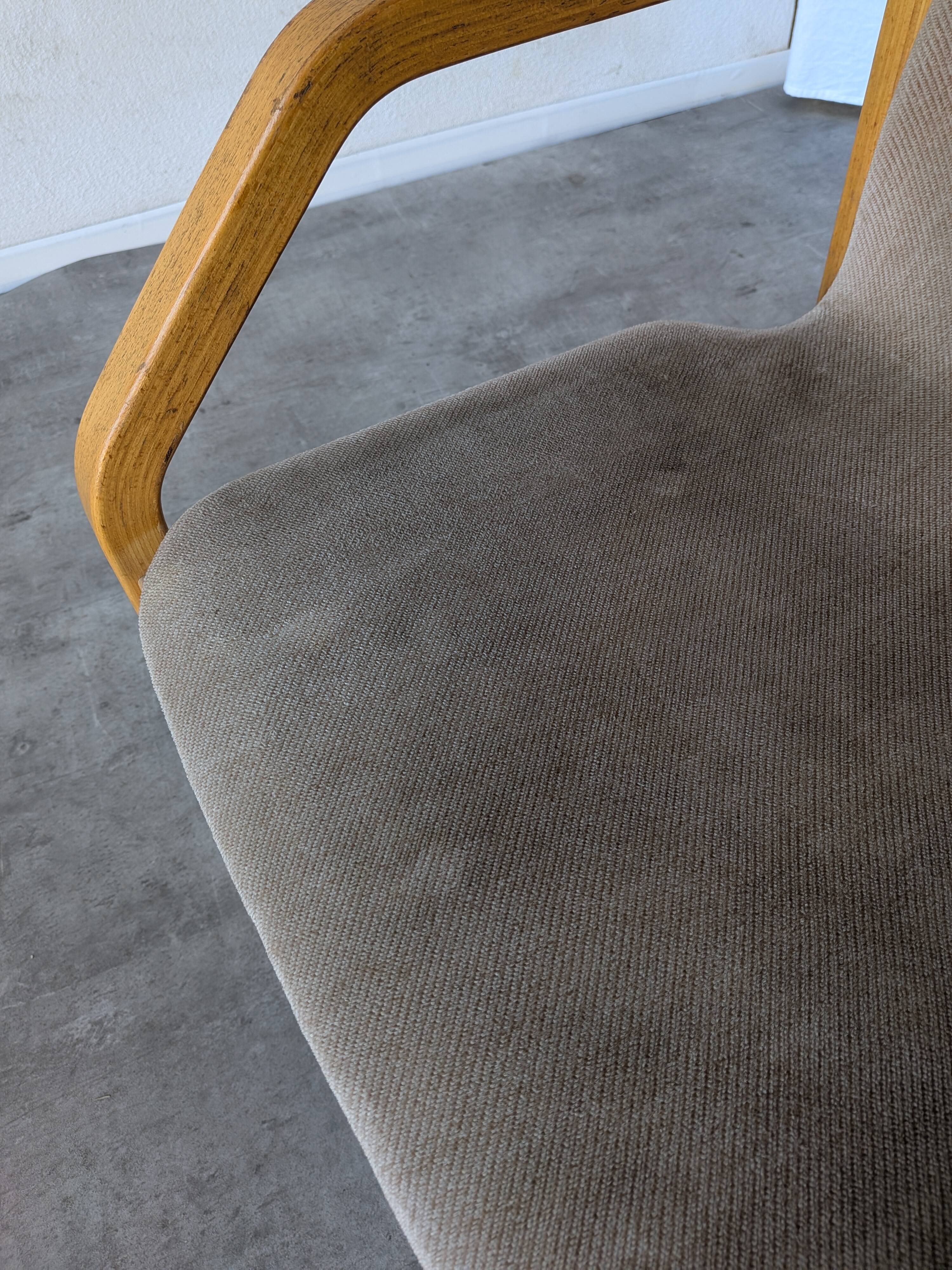 Vintage Beech Wood Dining Chair: 1970s Space Age Gray Fabric
