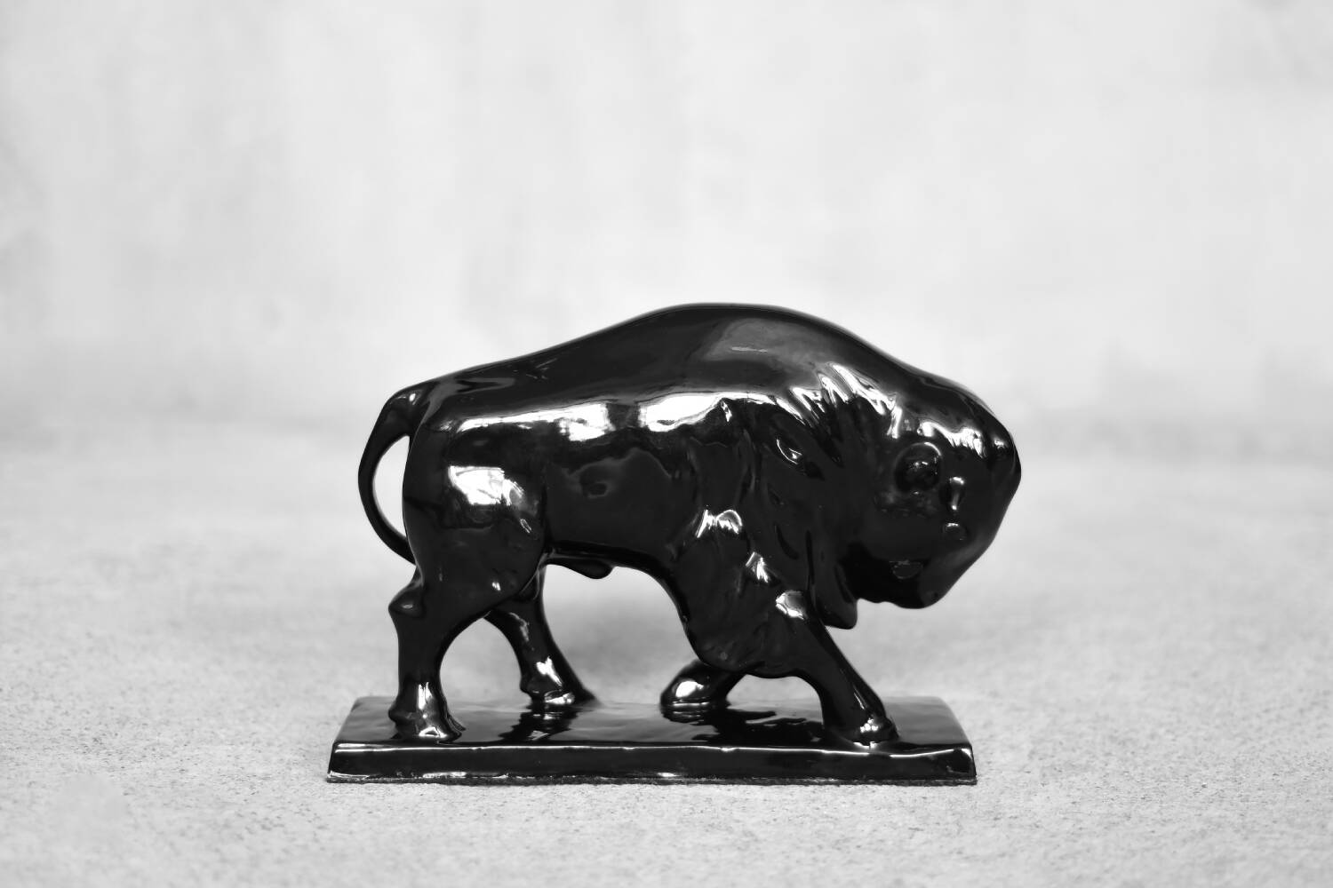 Large porcelain bison figurine, Vintage Mid-Century Nordic Modern Black