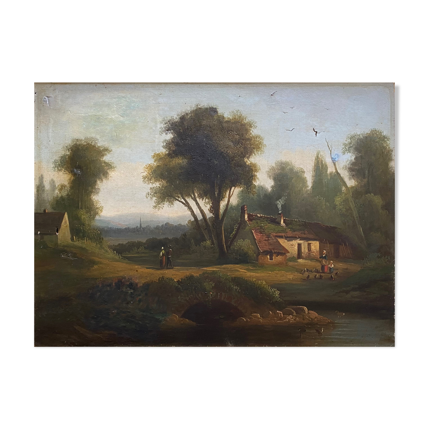 Painting Barbizon "animated landscape" HST XIX° century for restoration