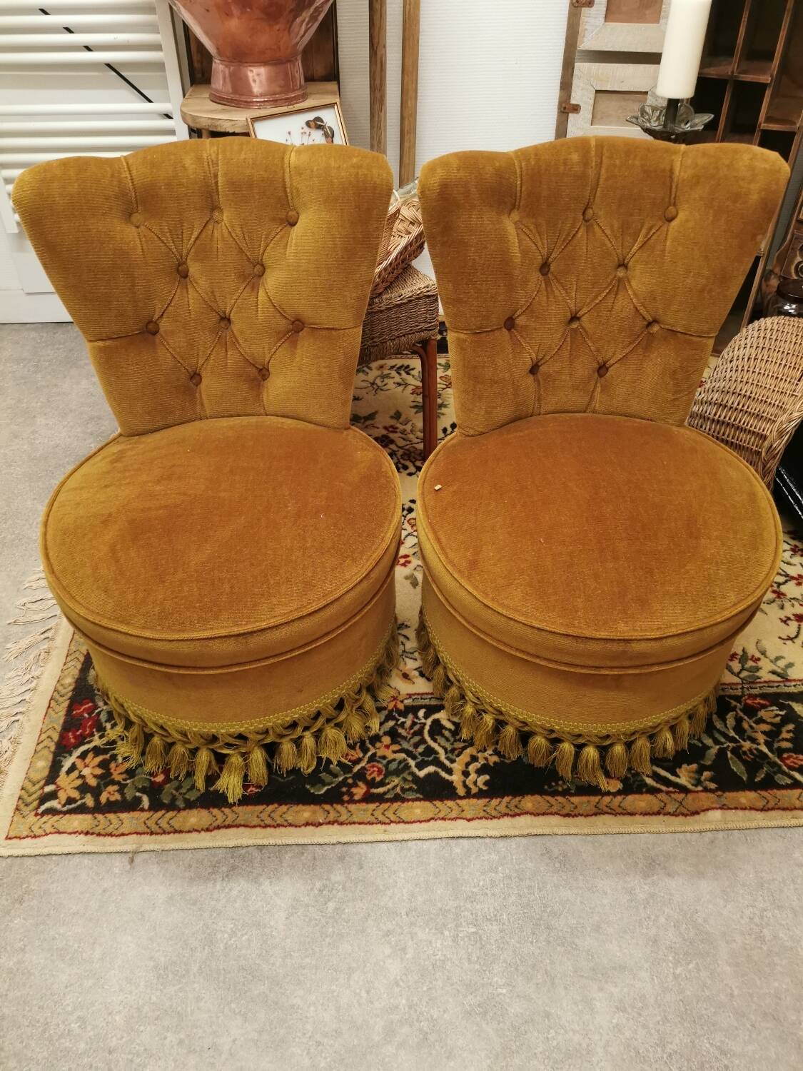 Pair of vintage ocher toad armchairs