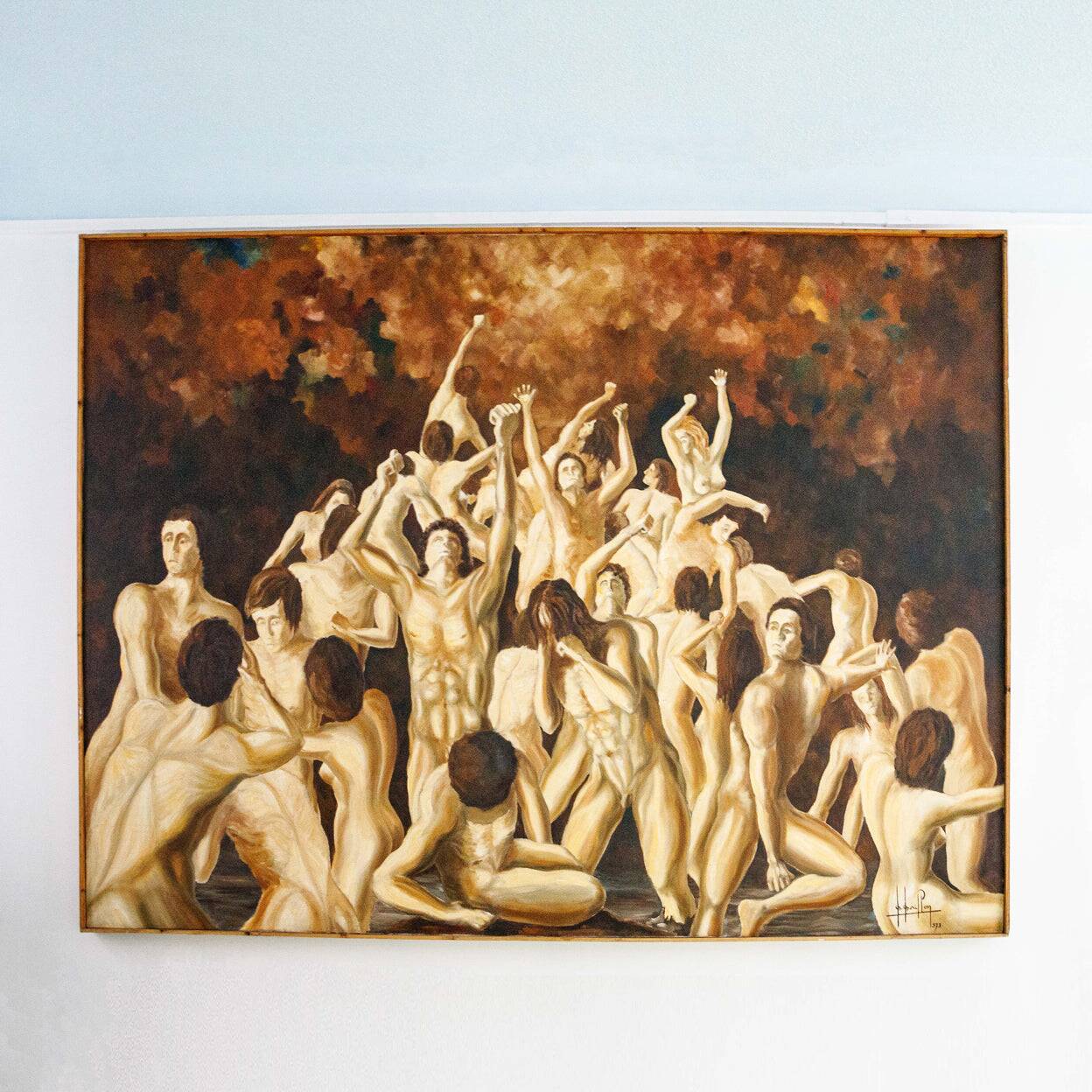 Grande peinture à l'huile "Purgatoire" des années 70