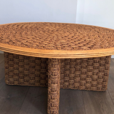 Round coffee table in rope and wood