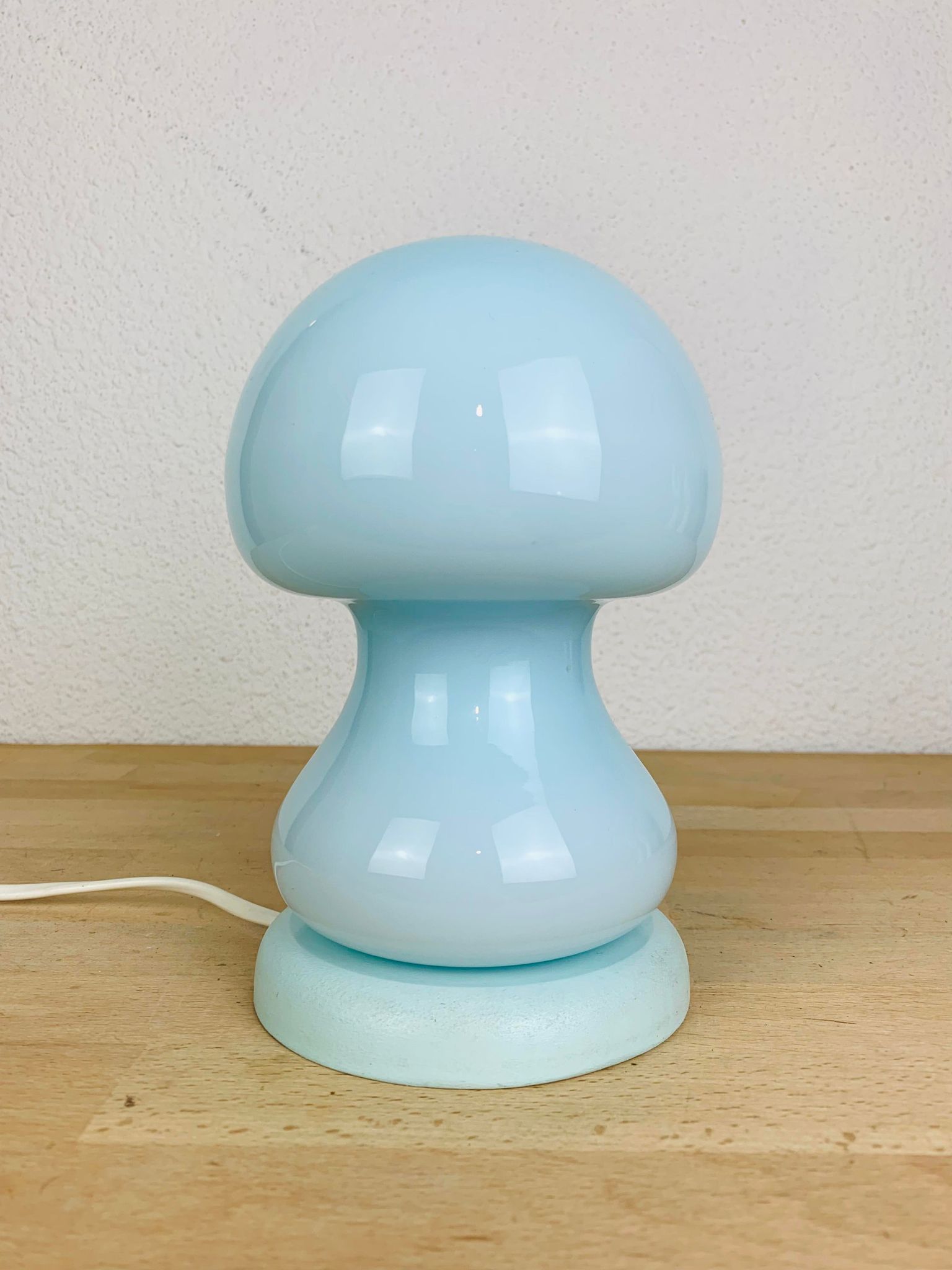 Vintage blue glass mushroom lamp
