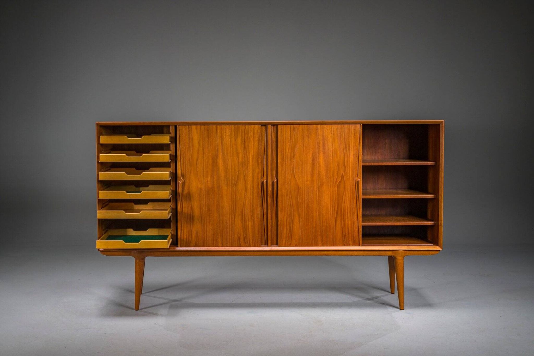 Model 19 teak highboard by Gunni Omann for Omann Jun, Denmark, 1960s