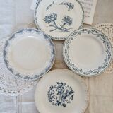 4 assiettes plates anciennes terre de fer faience bleue dépareillées