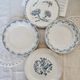 4 old flat plates iron earth blue earthenware mismatched