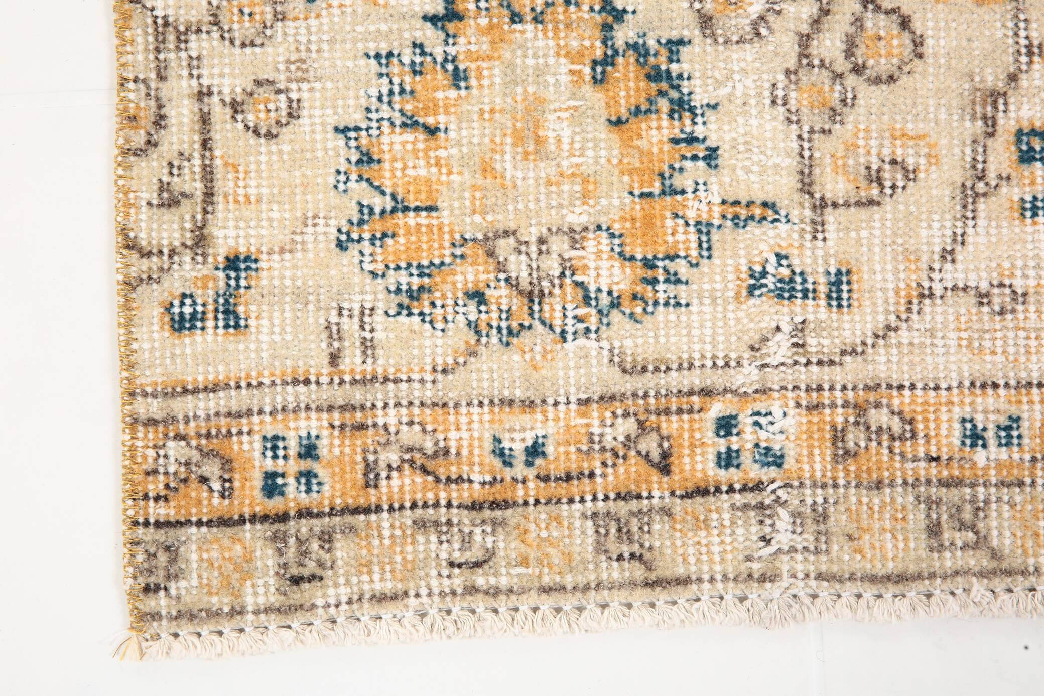 2x10 Orange & Navy Blue Floral Vintage Runner Rug, 73x297Cm