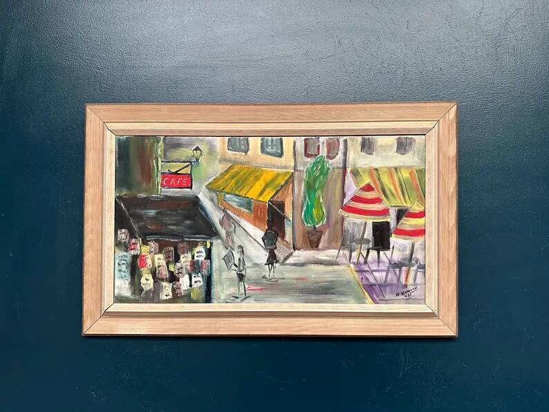 Original Swedish Oil on Canvas – “City Life” by H. Hanson 61 – Vintage & Framed – 72 × 45 cm (28.3" x 17.7")