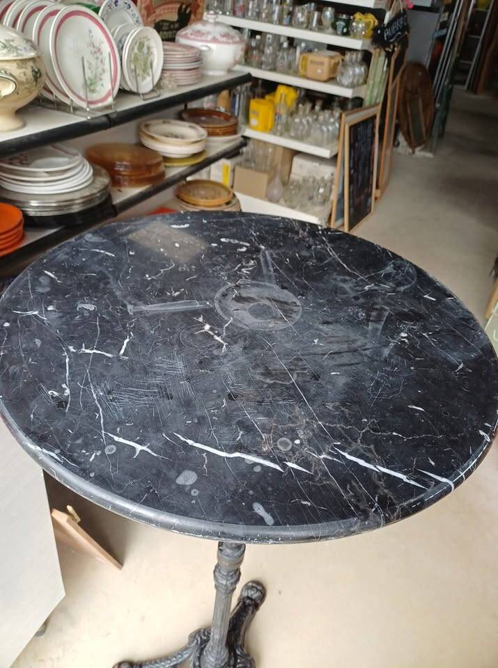 High Vintage Bistro Table – Black Marble & Cast Iron –