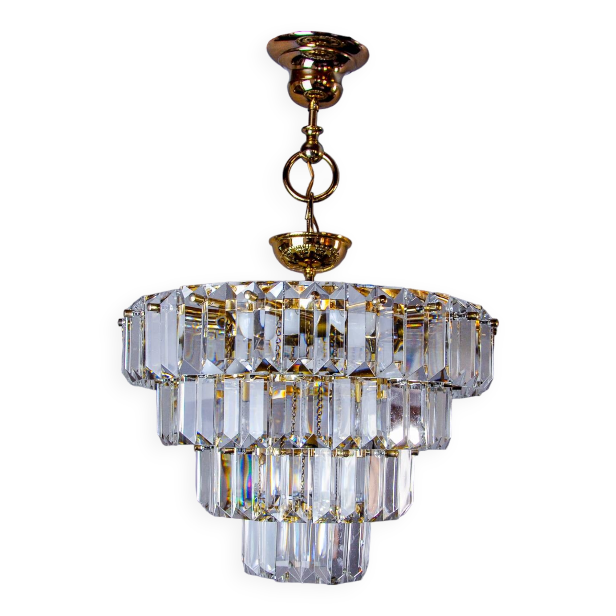 Kinkeldey chandelier, gold, cut glass, 4 levels, Germany, 1970