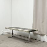 Vintage coffee table in chromed metal and ceramic
