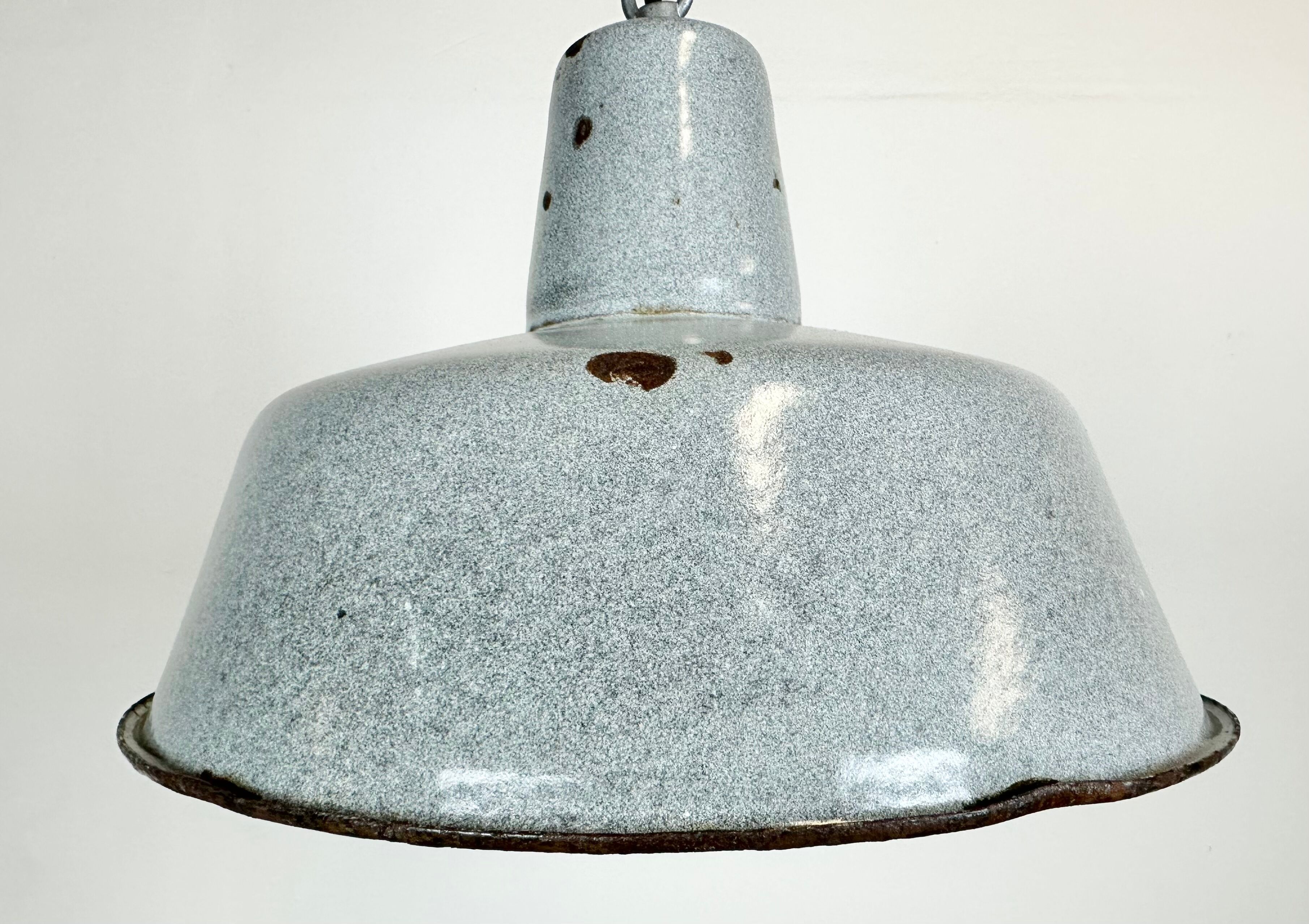 Industrial grey enamel factory lamp, 1960s