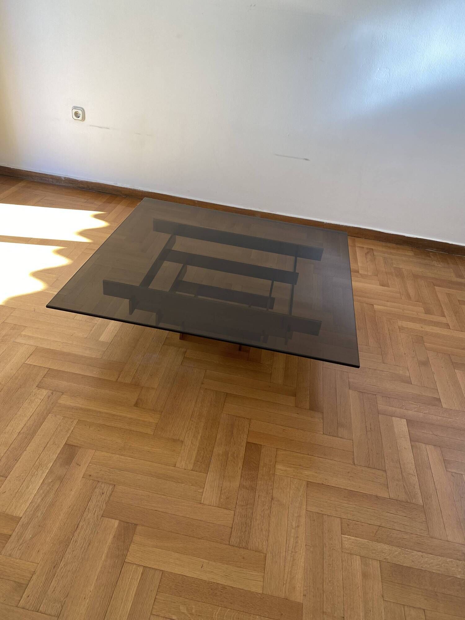Vintage 1970s Square Coffee Table in Brass and Smoked Glass, David Hicks