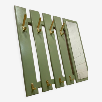 Vintage mint green coat rack with mirror