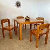 Old dining table with extension Scandinavian design from the 70s solid beech