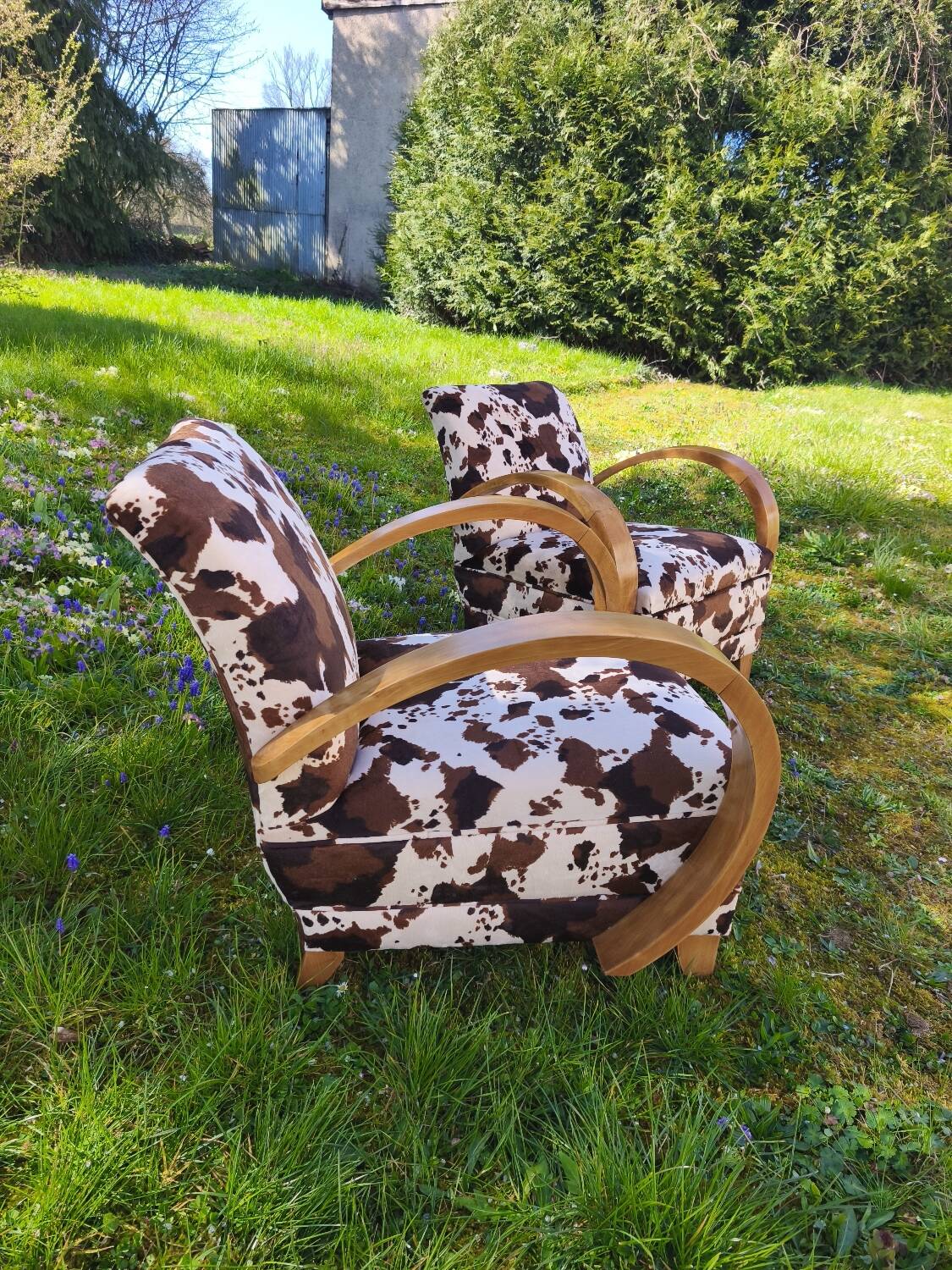 Pair of Art Deco cowhide armchairs