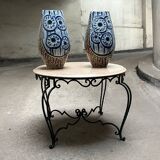 Vintage 1940s art deco marble and metal pedestal table