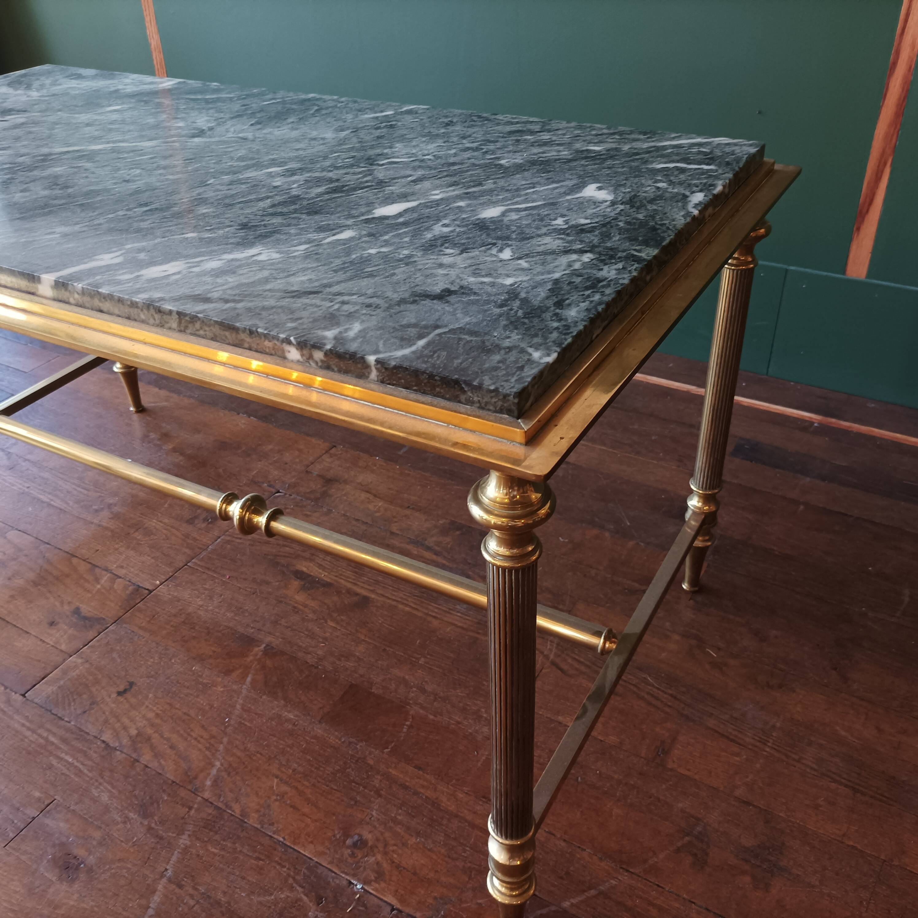 Solid brass and green marble coffee table
