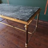 Table basse laiton massif et marbre vert