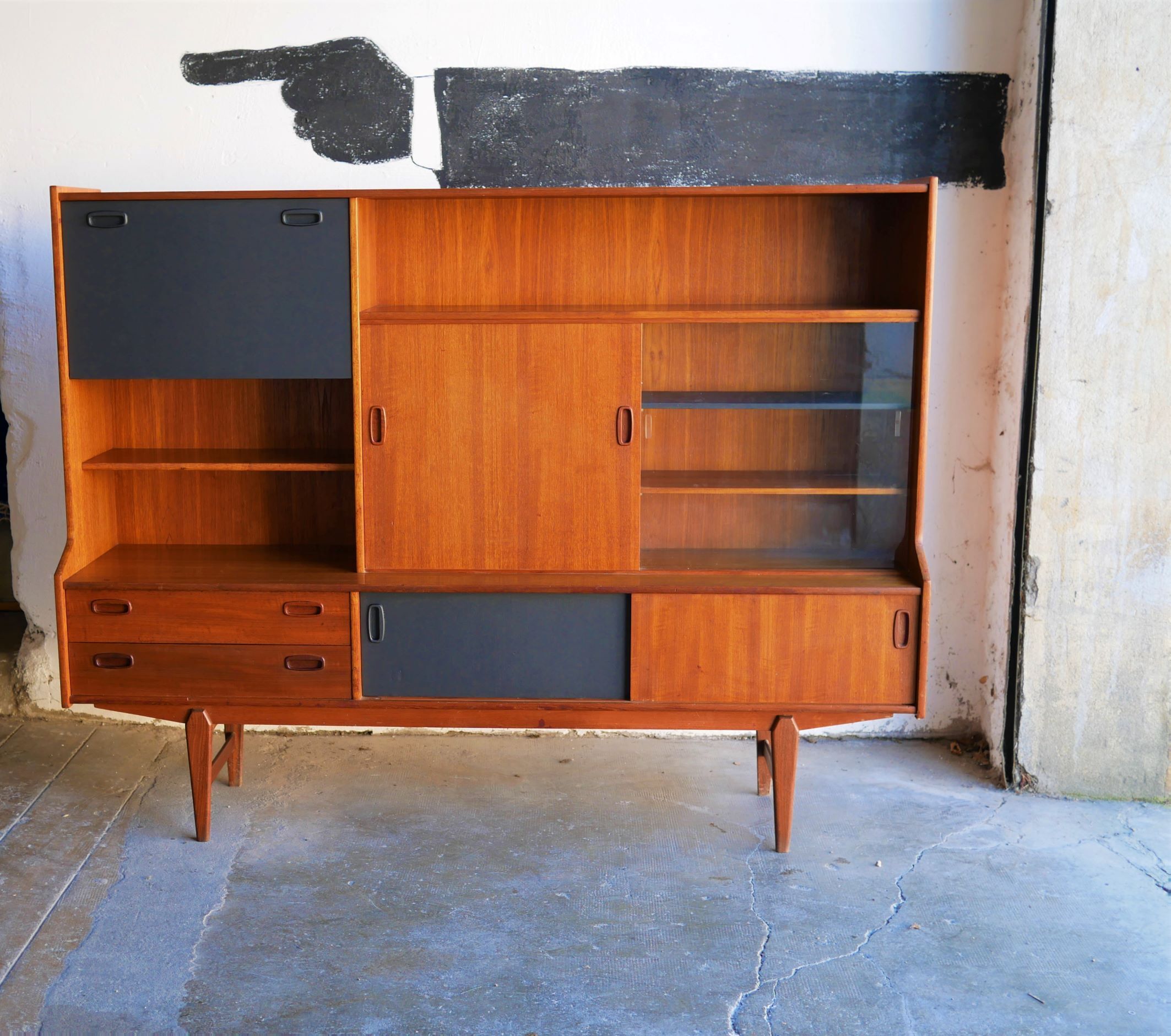 Scandinavian buffet teak model "Tilburg" by O.M.F Omer Meubel Fabriek to Samcom Lefèvre editions