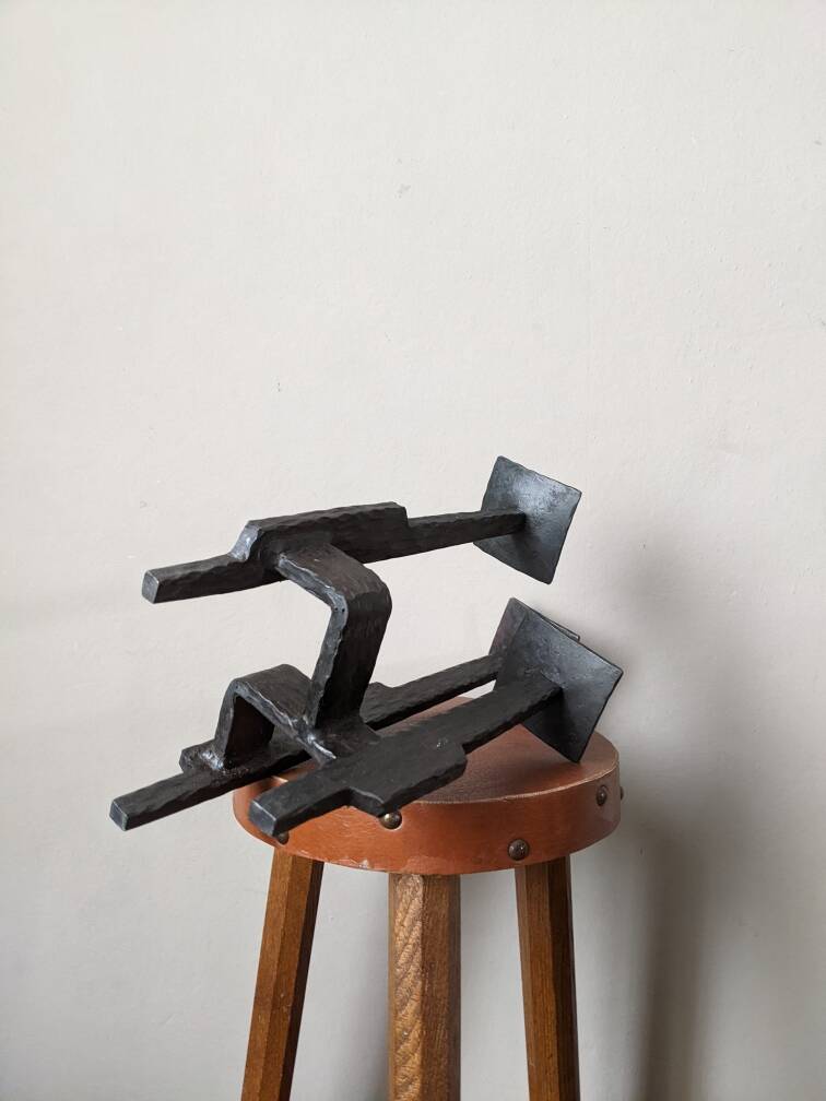 brutalist design candle holder wrought iron handcrafted ironwork art