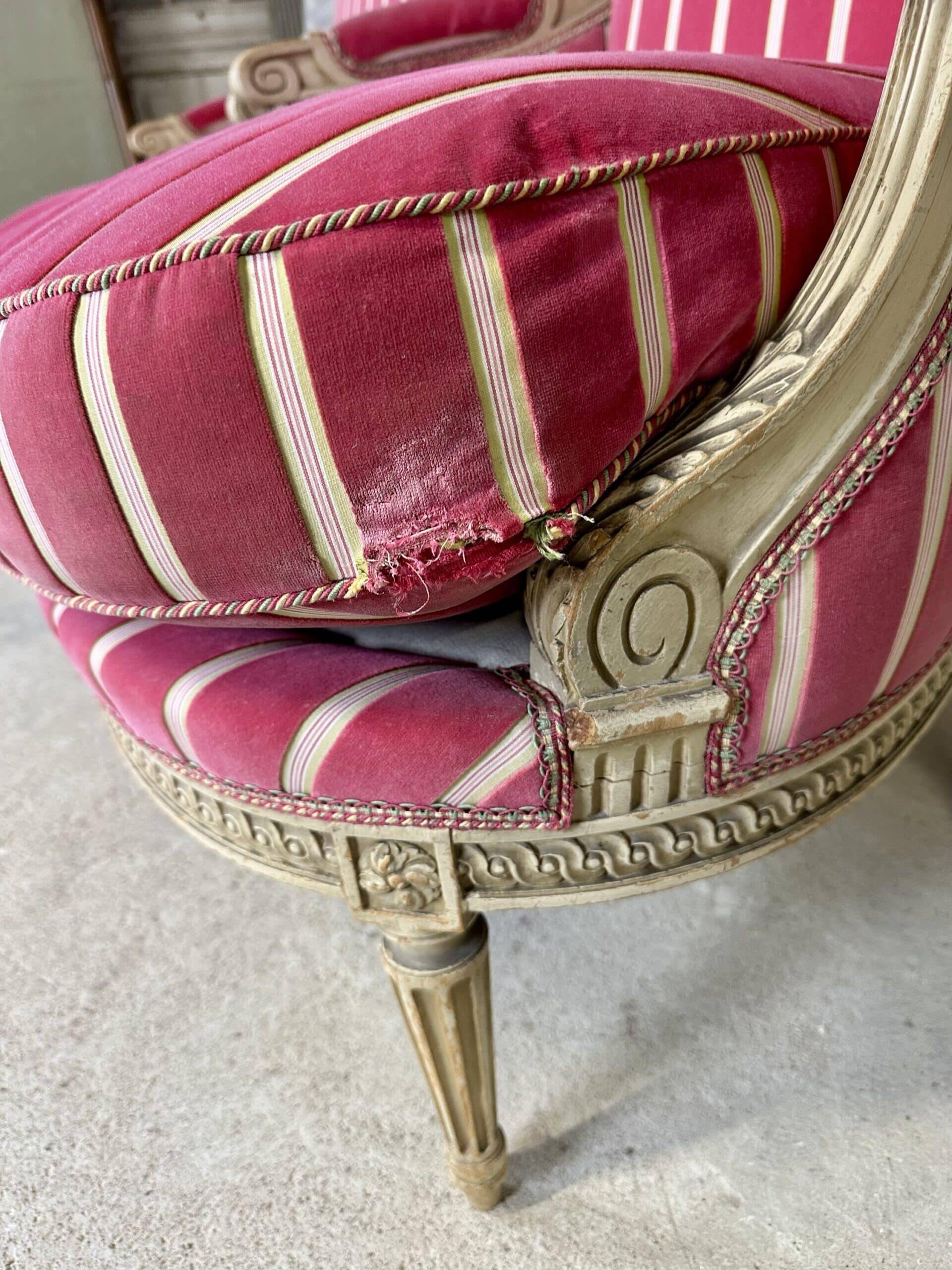 Pair of Louis XVI style bergère armchairs