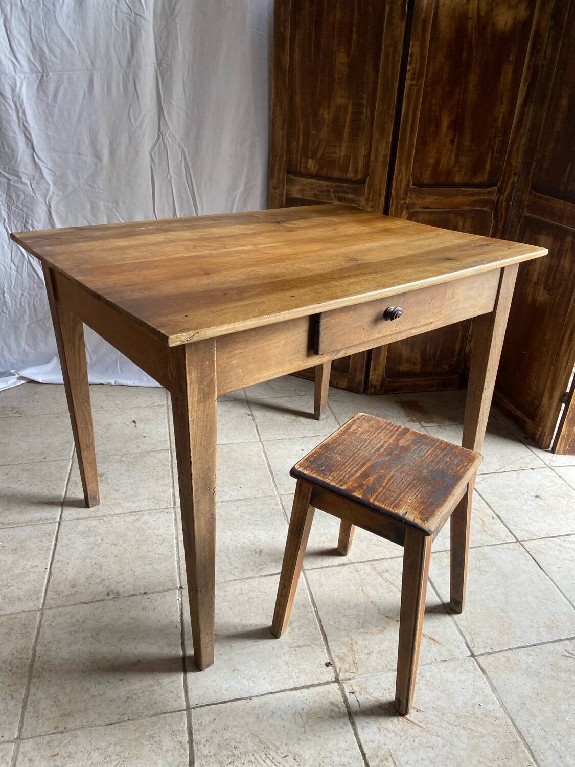 Antique walnut farmhouse table for four people