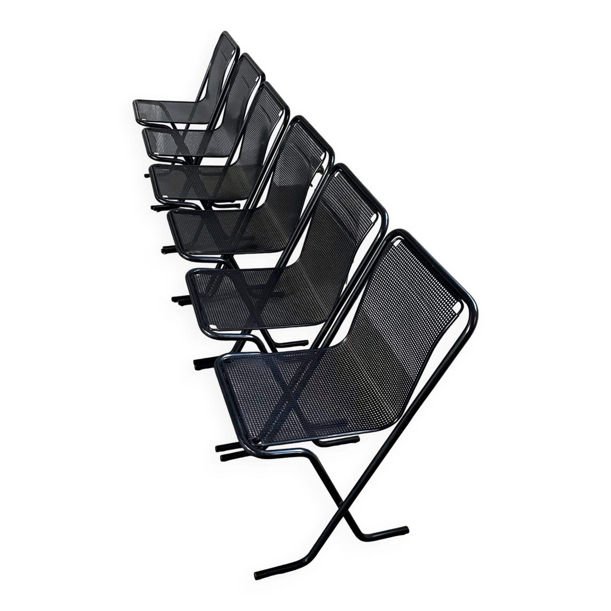 Black metal stacking chairs, Arrben Italy, 80s