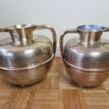 Pair of brass jars with double handles, Moroccan craftsmanship